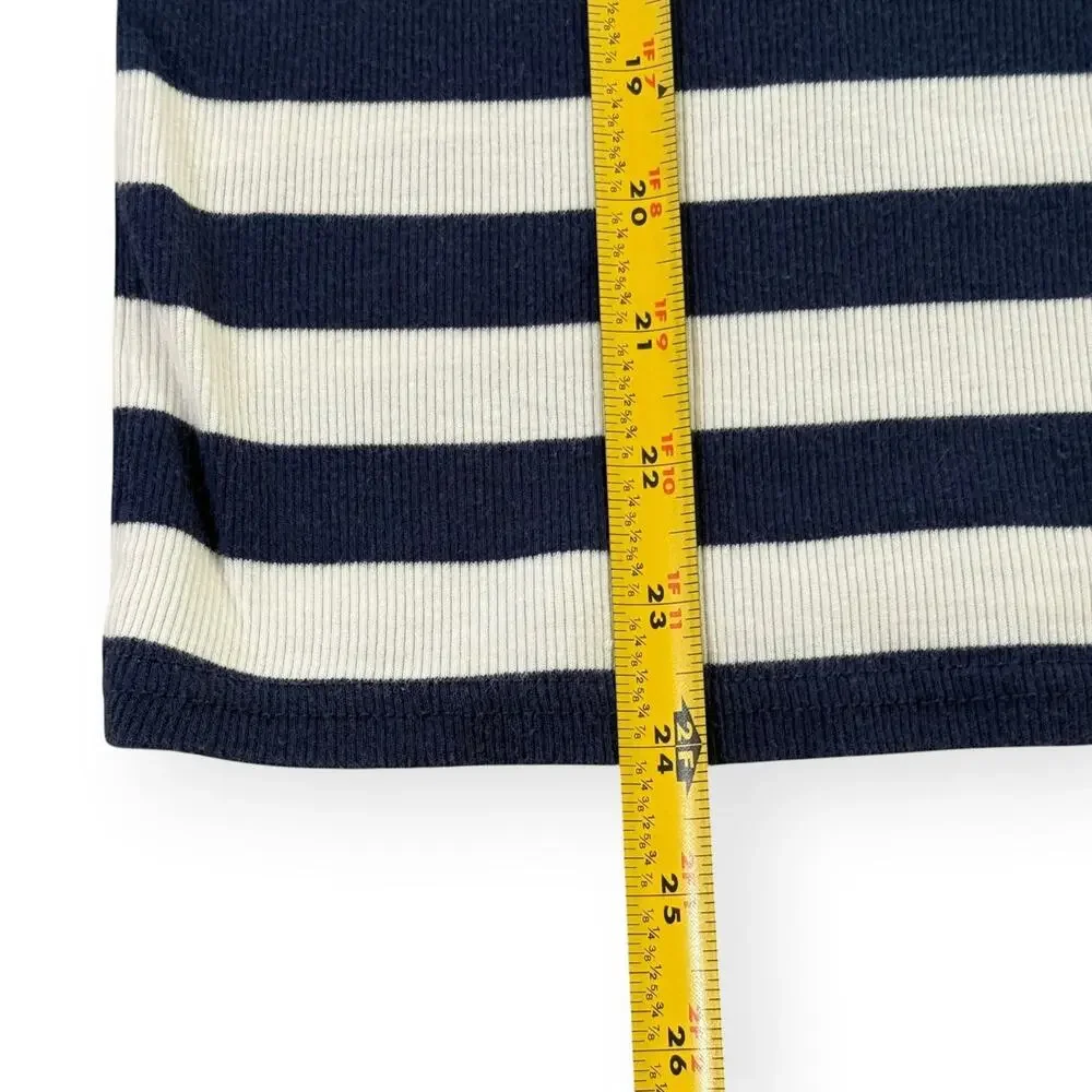 J. Crew Fine-Rib Fitted Navy White Striped Boatneck T-Shirt 2X Nautical BY387